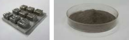 Tanaka platinum-based metallic glass blocks and powder