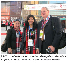 CMEF international media delegates Annaliza Lopez, Sapna Choudhary, and Michael Reiter