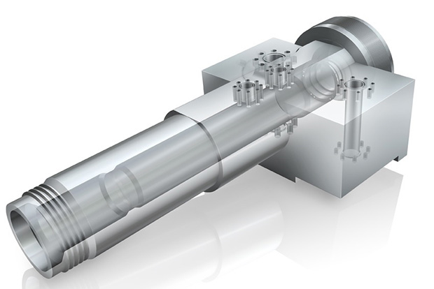 Spool body machining operations include external turning in 4140 material and internal turning in cladded Inconel 625