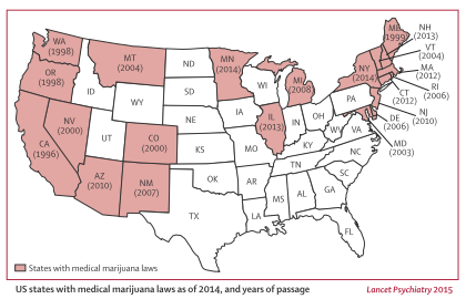 Lancet Psychiatry: US states that have legalized medical marijuana
