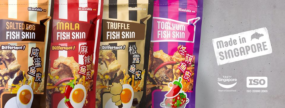 The Crusty's brand of crispy fish skin with red egg comes in different flavours and is also MUIS-compliant. 