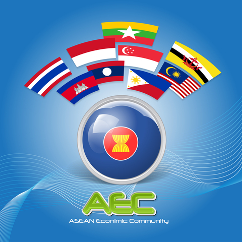 Flags of 10 member countries of the ASEAN Economic Community