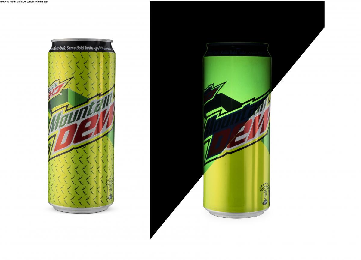 Mountain Dew with glow in the dark ink 