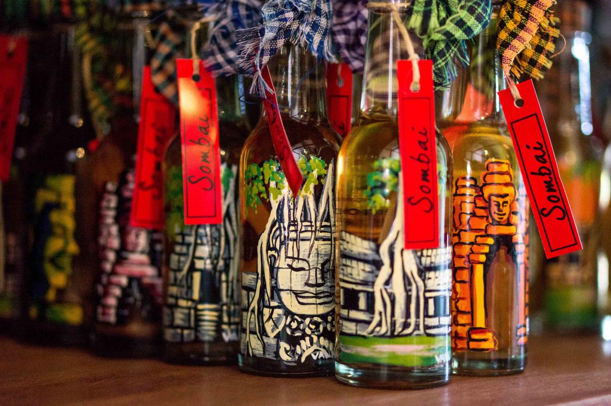 Hand-painted bottles provide a unique selling point for Sombai’s liqueurs, which are available in eight flavours. 