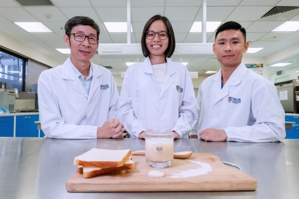 Food scientists from the National University of Singapore (NUS), Associate Prof Liu Shao Quan (left), Miss Nguyen Thuy Linh (centre) and Dr Toh Mingzhan (right) 