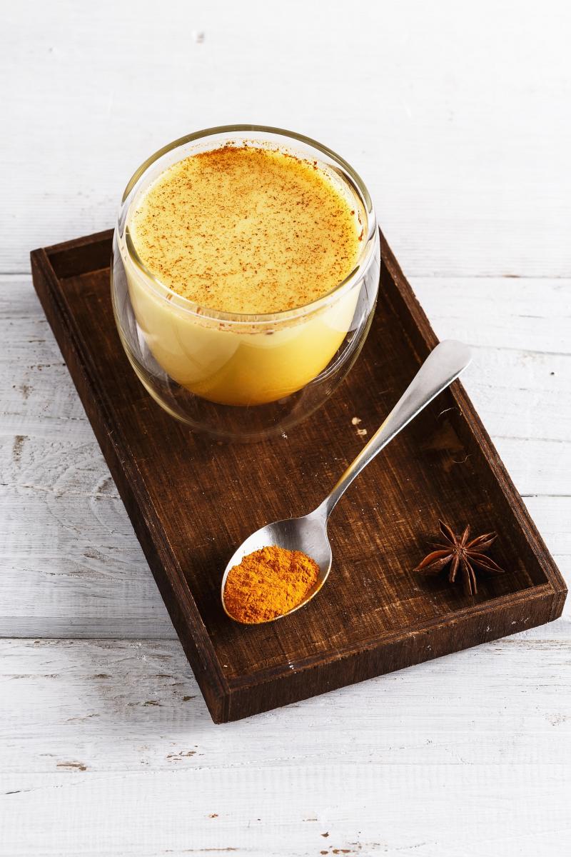 Curcuma Latte contains protein, dietary fiber, and curcuma - a special beverage for athletes and fitness enthusiasts 