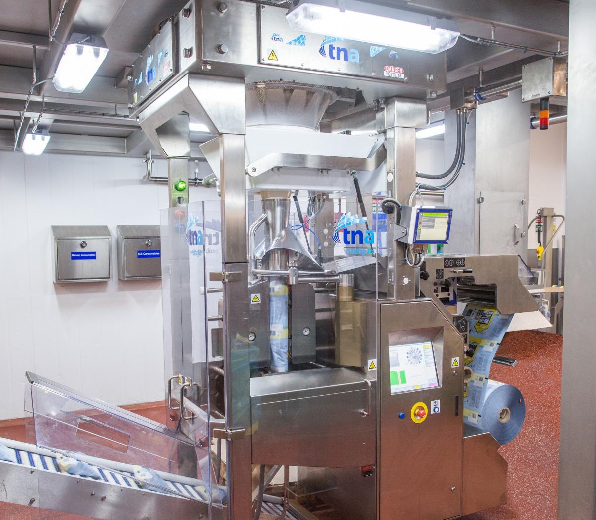 The tna robag fx3ci vertical form-fill-seal packaging system installed at Whitby Seafoods Ltd